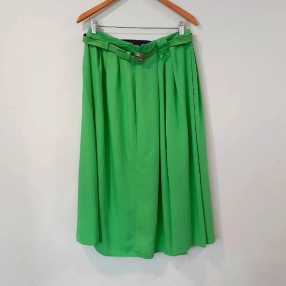 Retro 80's/90's Kiwi Green Pleated Midi Skirt - Picture 1 of 8